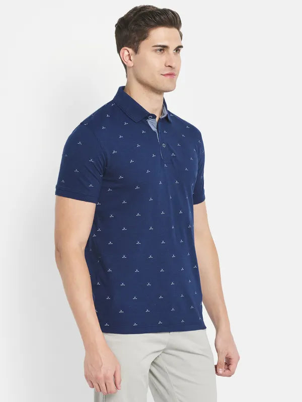 Octave Men Blue Printed Polo Collar T-Shirt
