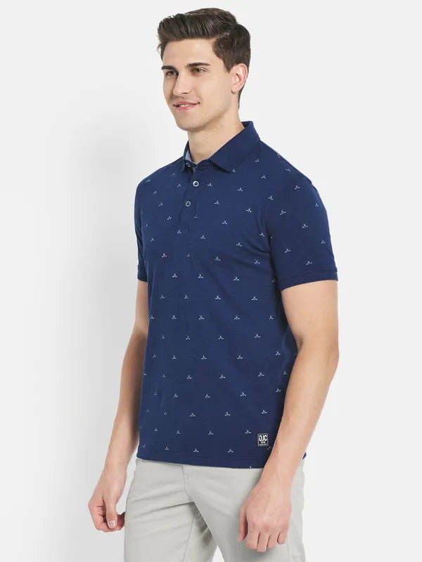 Octave Men Blue Printed Polo Collar T-Shirt