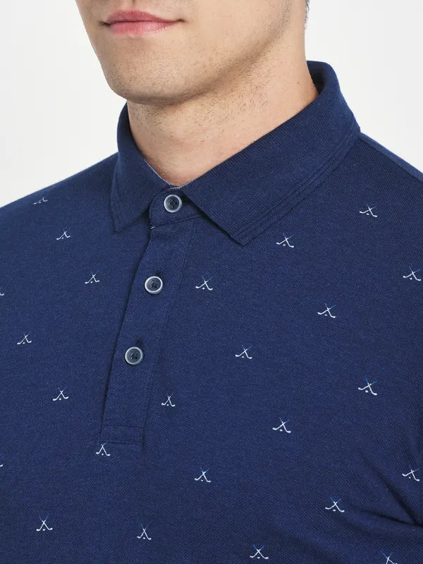 Octave Men Blue Printed Polo Collar T-Shirt