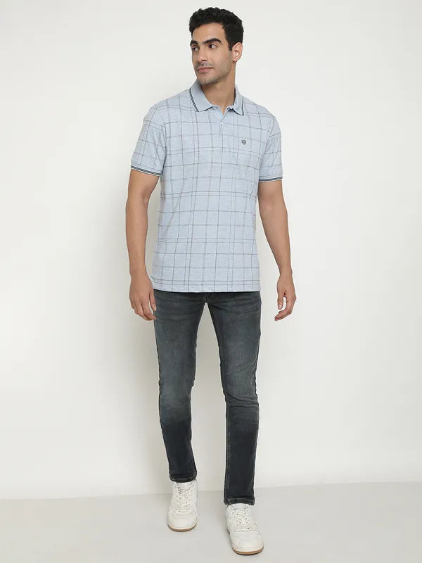 Octave Checked Polo Collar Short Sleeves Cotton T-Shirt