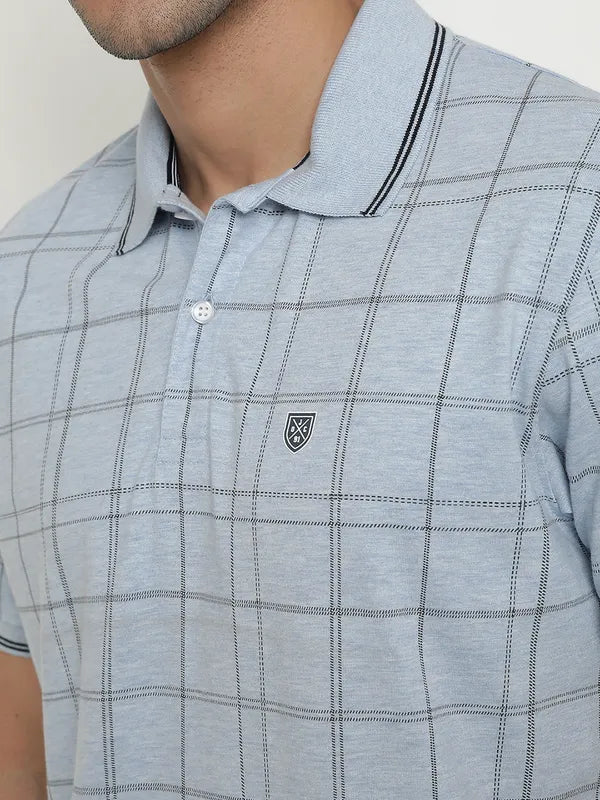 Octave Checked Polo Collar Short Sleeves Cotton T-Shirt