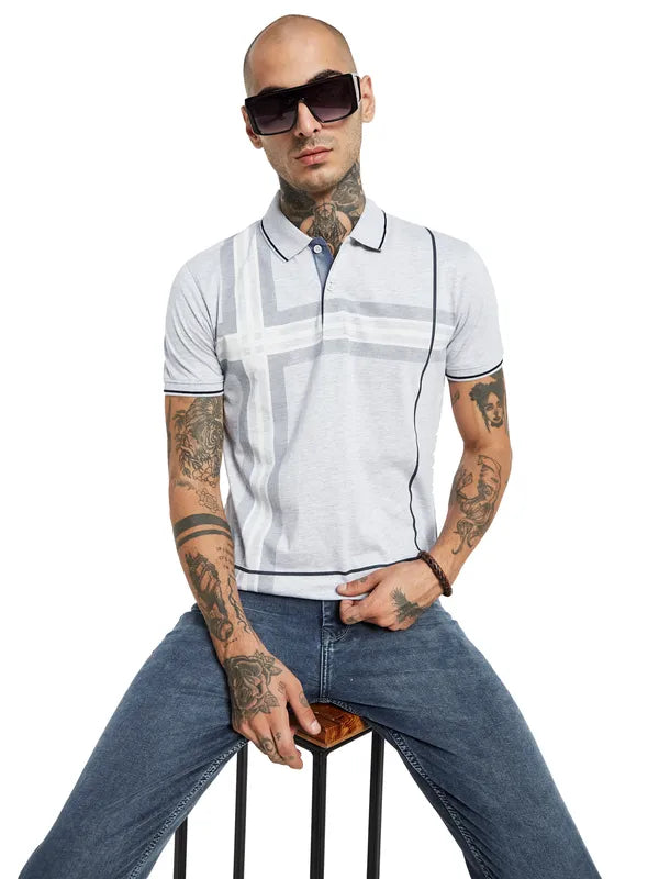 Octave Striped Polo Collar Cotton T-Shirt