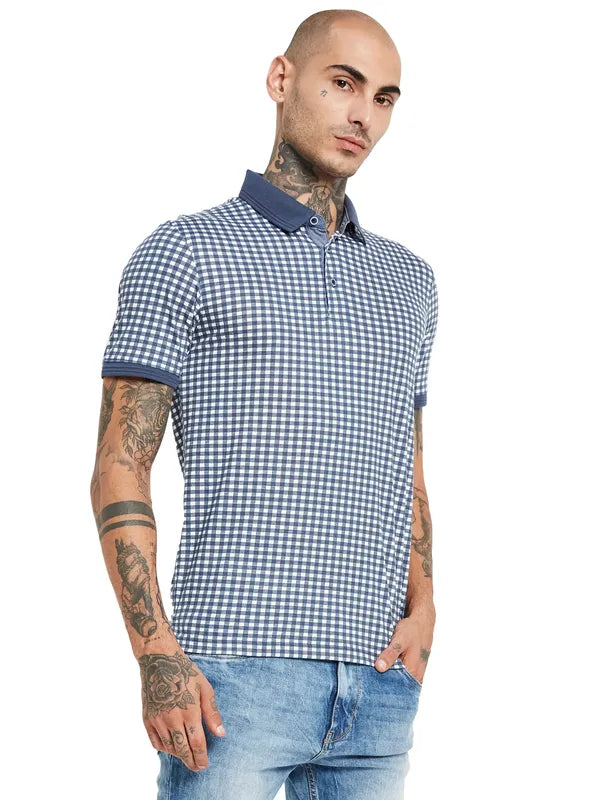 Octave Checked Polo Collar Cotton T-Shirt