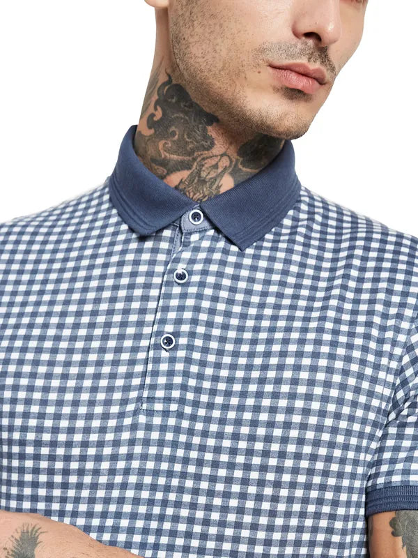 Octave Checked Polo Collar Cotton T-Shirt
