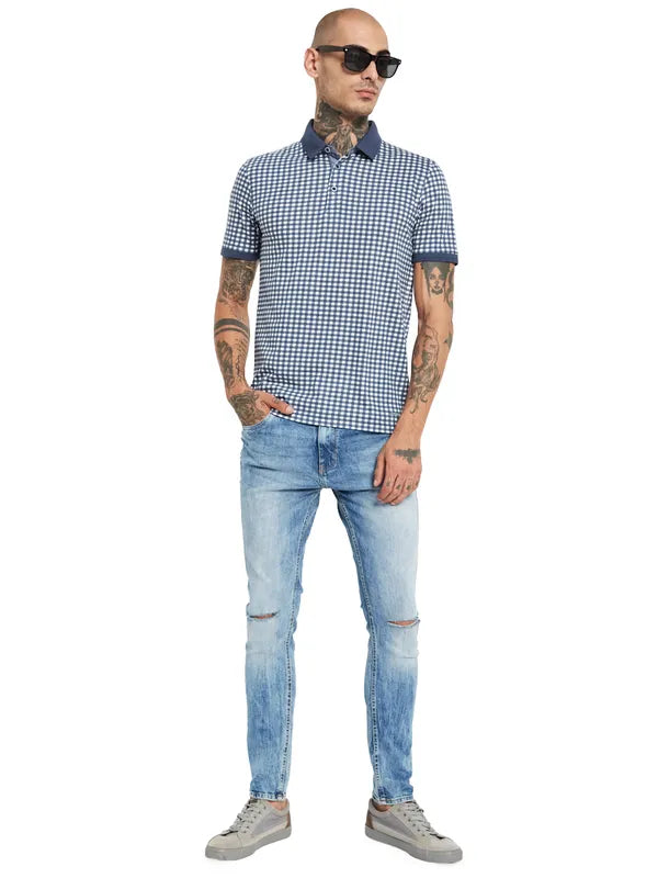 Octave Checked Polo Collar Cotton T-Shirt