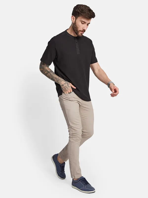 Octave Henley Neck Round Neck Cotton T-Shirt