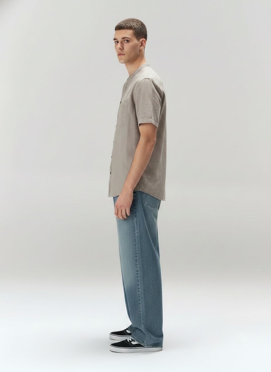 Men Mandarin Collar Pockets T-shirt