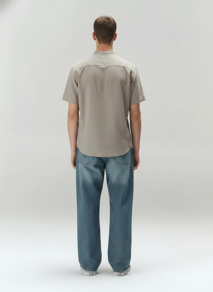 Men Mandarin Collar Pockets T-shirt
