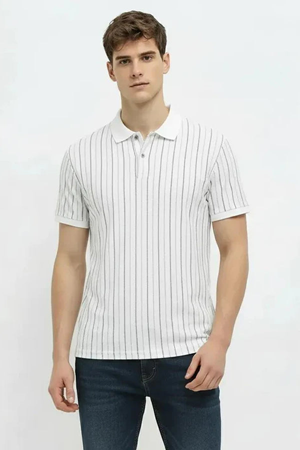 Men Striped Polo Collar T-shirt