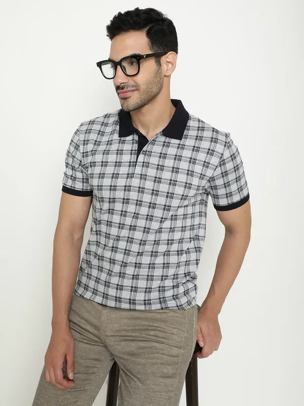 Octave Checked Polo Collar Cotton T-Shirt