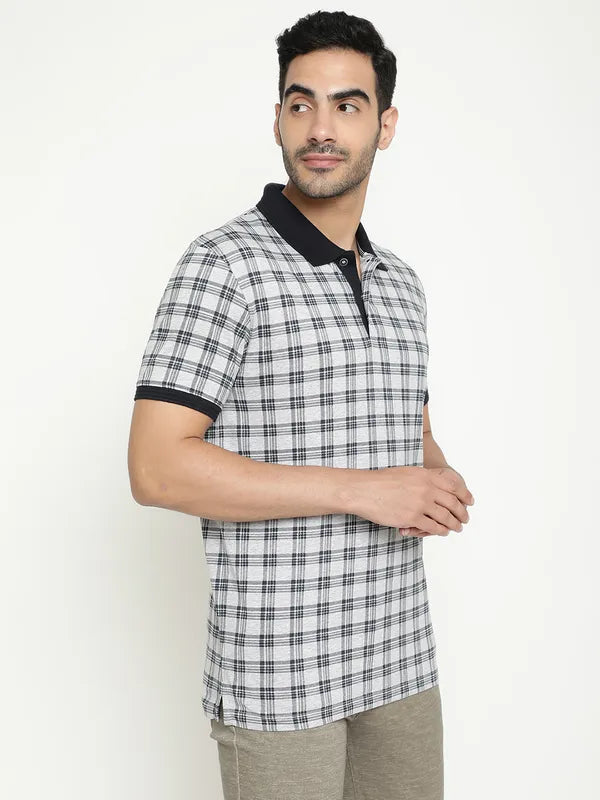 Octave Checked Polo Collar Cotton T-Shirt