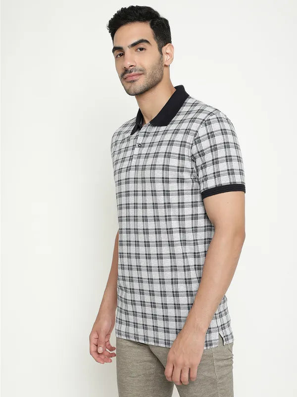 Octave Checked Polo Collar Cotton T-Shirt