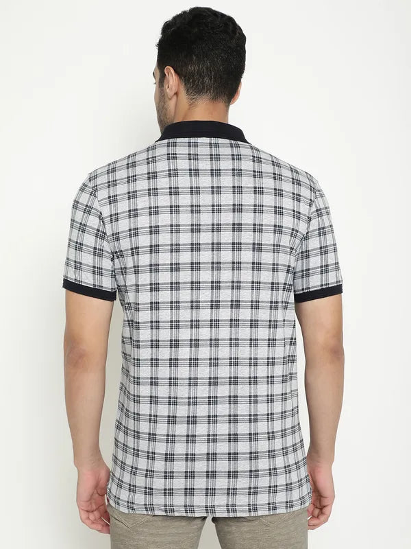 Octave Checked Polo Collar Cotton T-Shirt