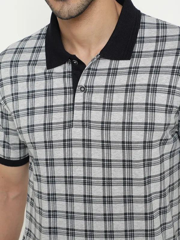 Octave Checked Polo Collar Cotton T-Shirt
