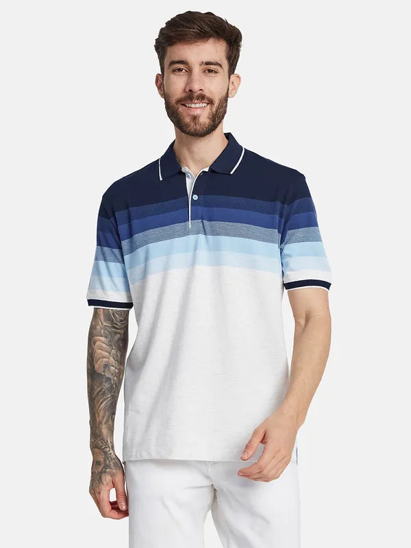 Octave Striped Polo Collar Cotton T-Shirt