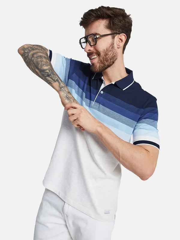Octave Striped Polo Collar Cotton T-Shirt