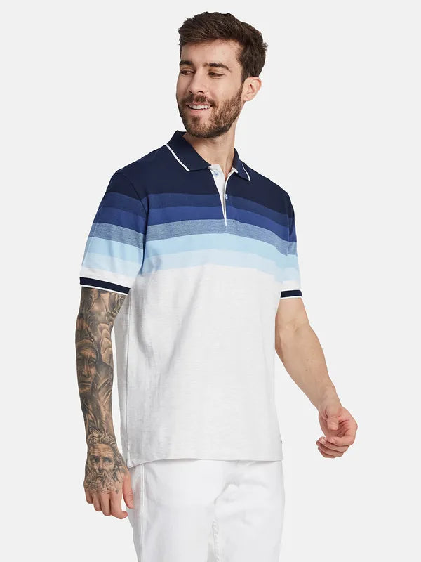 Octave Striped Polo Collar Cotton T-Shirt