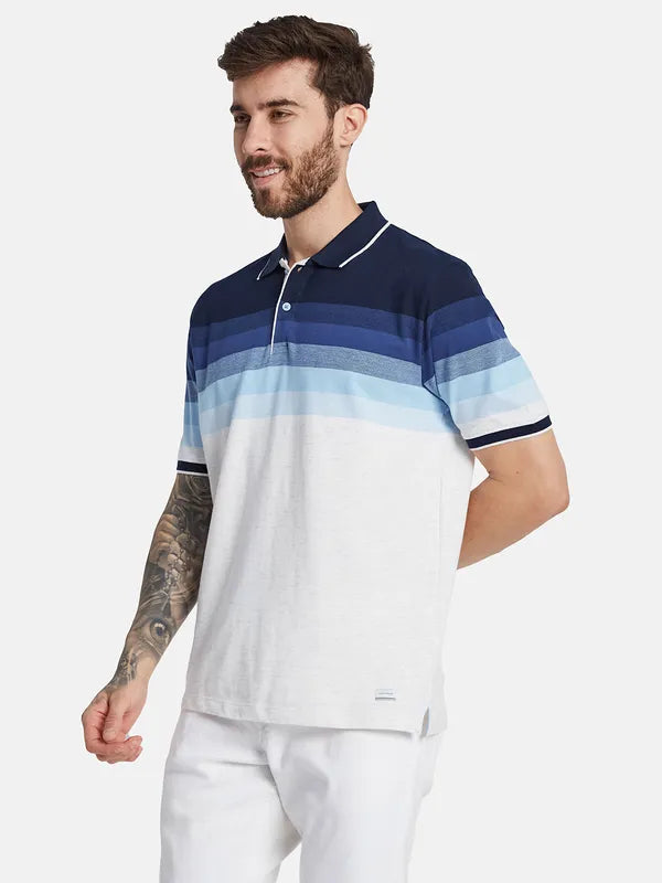 Octave Striped Polo Collar Cotton T-Shirt