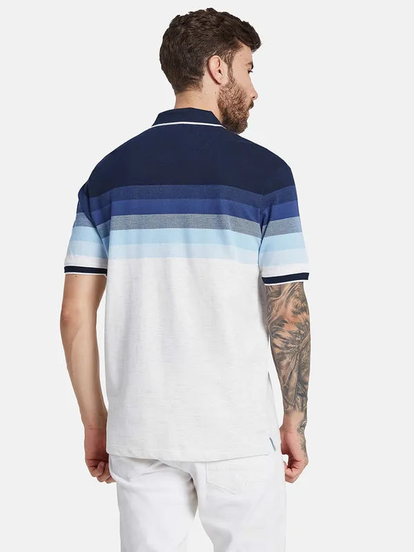 Octave Striped Polo Collar Cotton T-Shirt