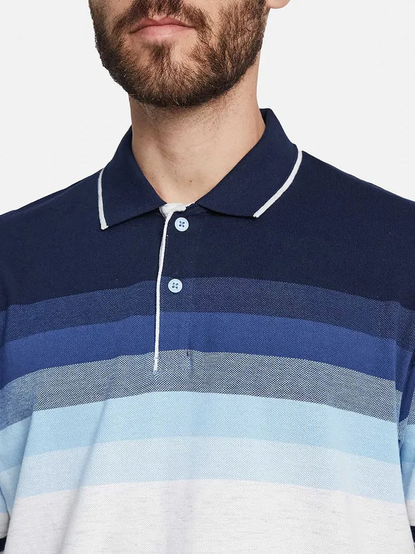Octave Striped Polo Collar Cotton T-Shirt