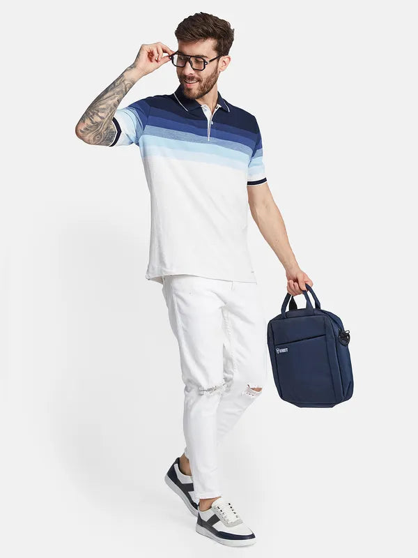 Octave Striped Polo Collar Cotton T-Shirt