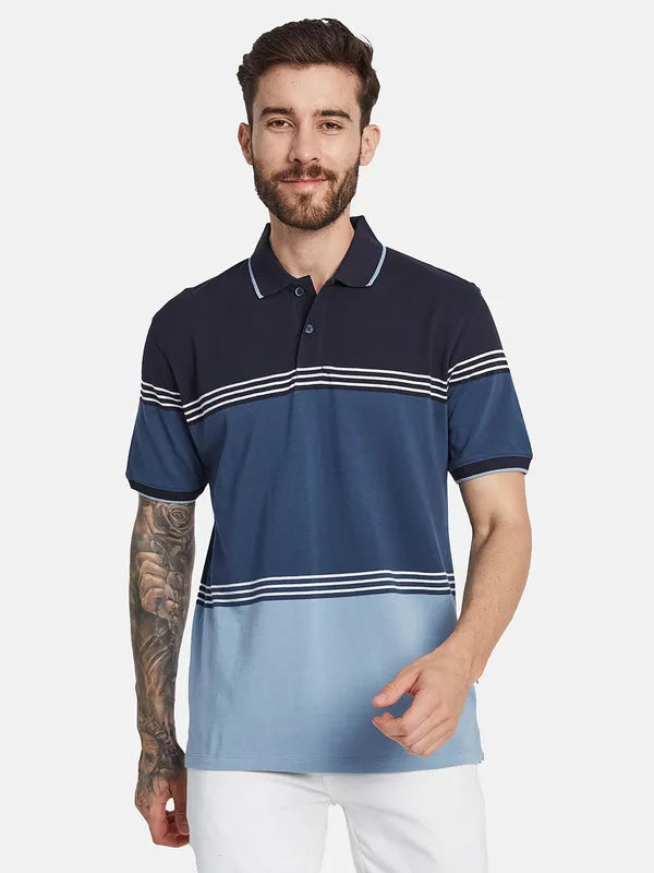 Octave Striped Polo Collar Cotton T-Shirt