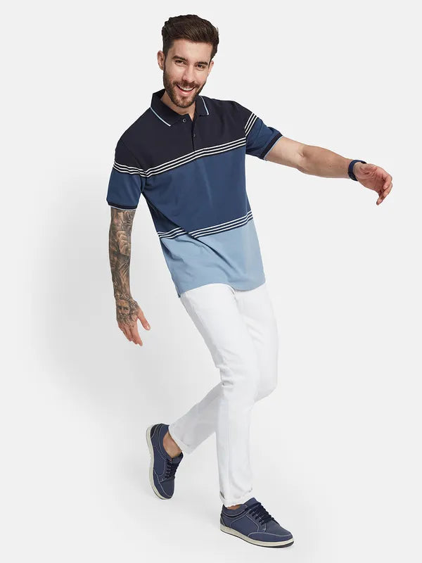 Octave Striped Polo Collar Cotton T-Shirt