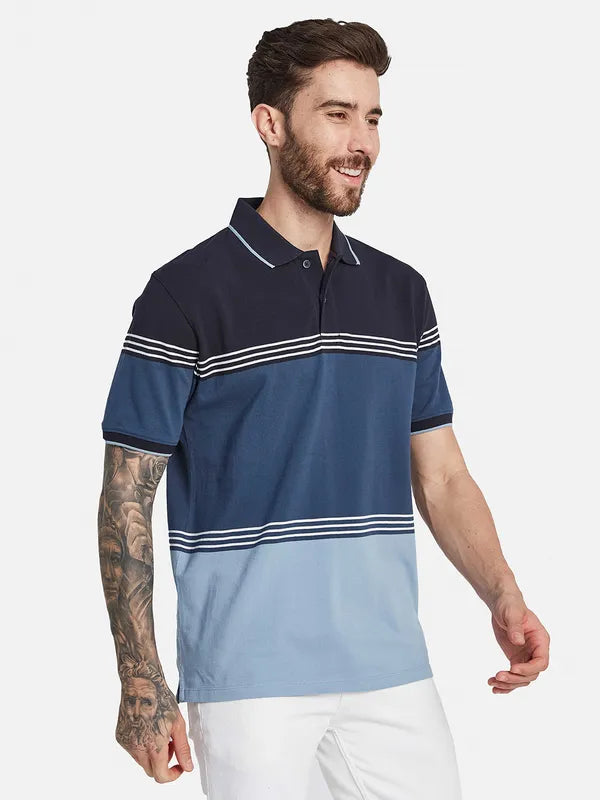 Octave Striped Polo Collar Cotton T-Shirt