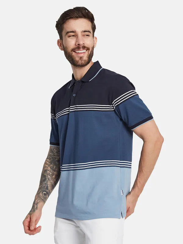 Octave Striped Polo Collar Cotton T-Shirt