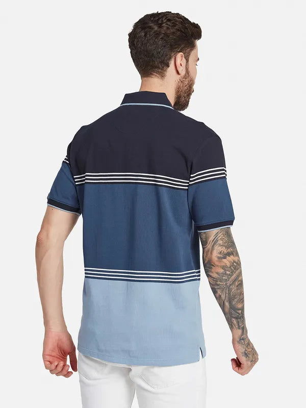 Octave Striped Polo Collar Cotton T-Shirt