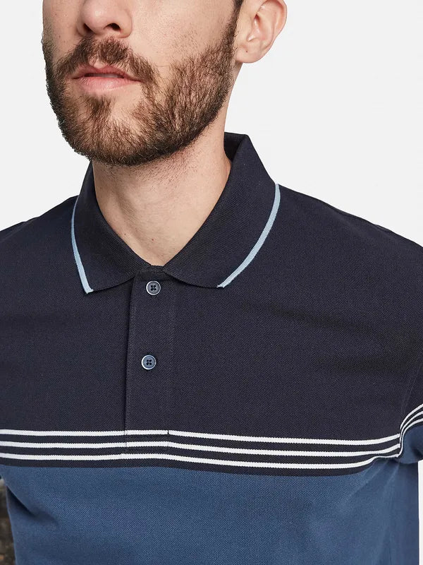 Octave Striped Polo Collar Cotton T-Shirt