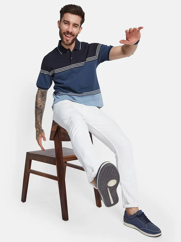 Octave Striped Polo Collar Cotton T-Shirt