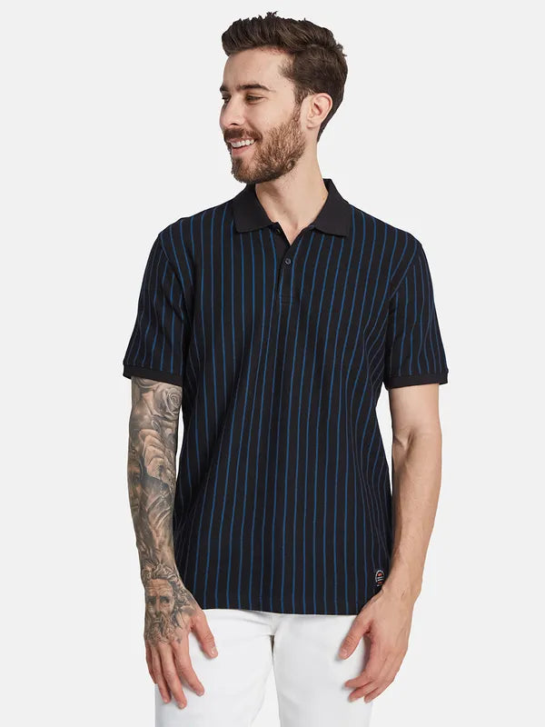 Octave Striped Polo Collar Cotton T-Shirt