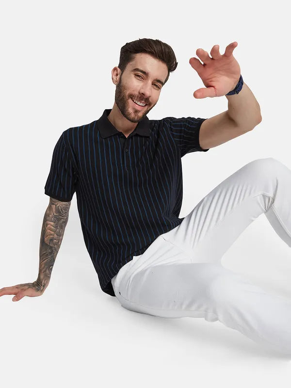 Octave Striped Polo Collar Cotton T-Shirt