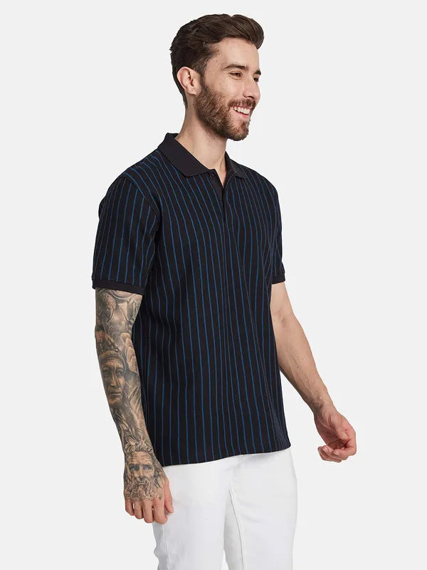 Octave Striped Polo Collar Cotton T-Shirt