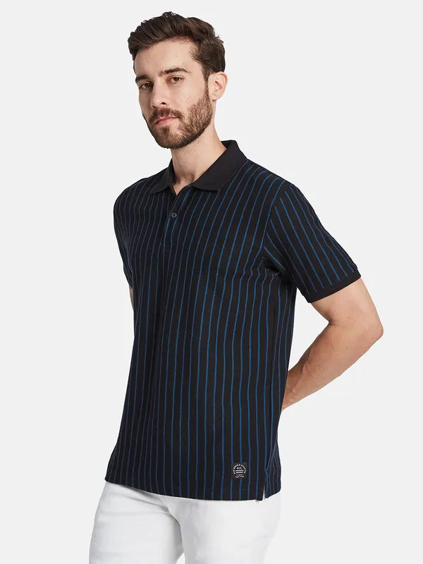 Octave Striped Polo Collar Cotton T-Shirt