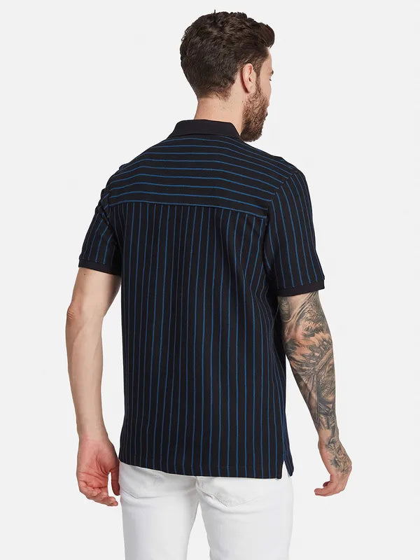 Octave Striped Polo Collar Cotton T-Shirt
