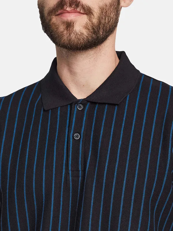 Octave Striped Polo Collar Cotton T-Shirt