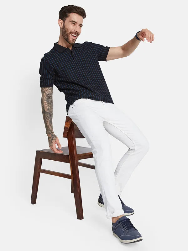 Octave Striped Polo Collar Cotton T-Shirt