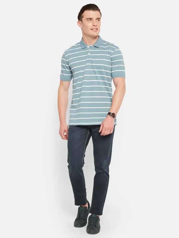 Octave Polo Collar Short Sleeveless Striped Regular Fit Cotton T-Shirt