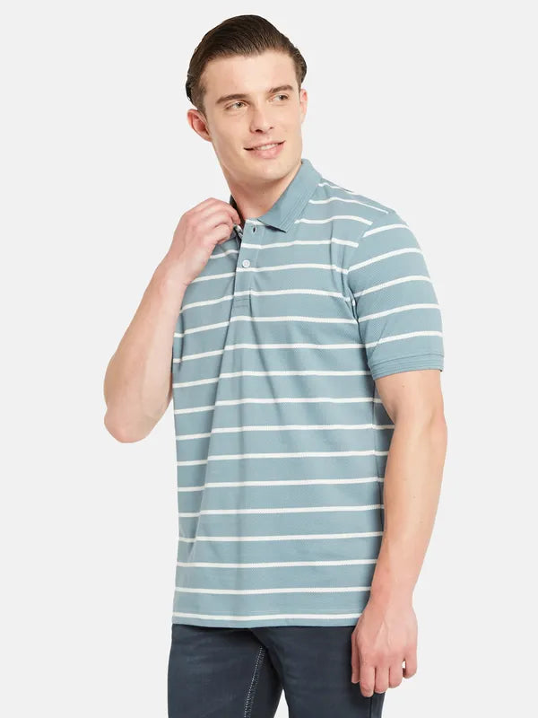 Octave Polo Collar Short Sleeveless Striped Regular Fit Cotton T-Shirt