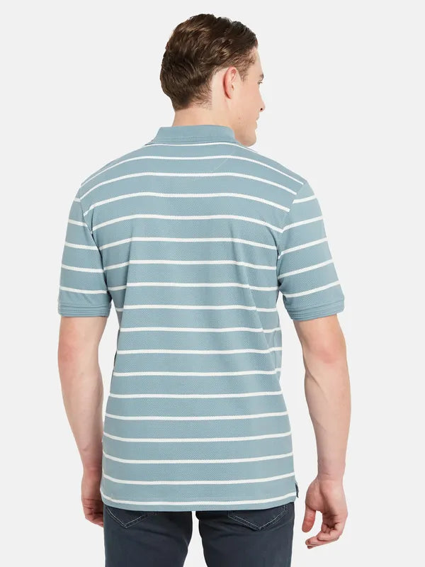 Octave Polo Collar Short Sleeveless Striped Regular Fit Cotton T-Shirt