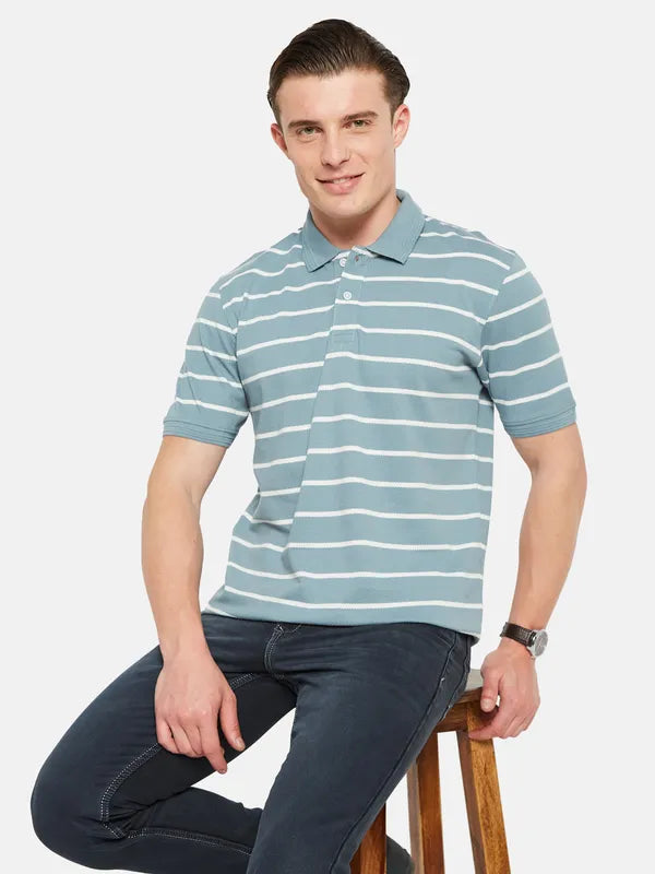Octave Polo Collar Short Sleeveless Striped Regular Fit Cotton T-Shirt