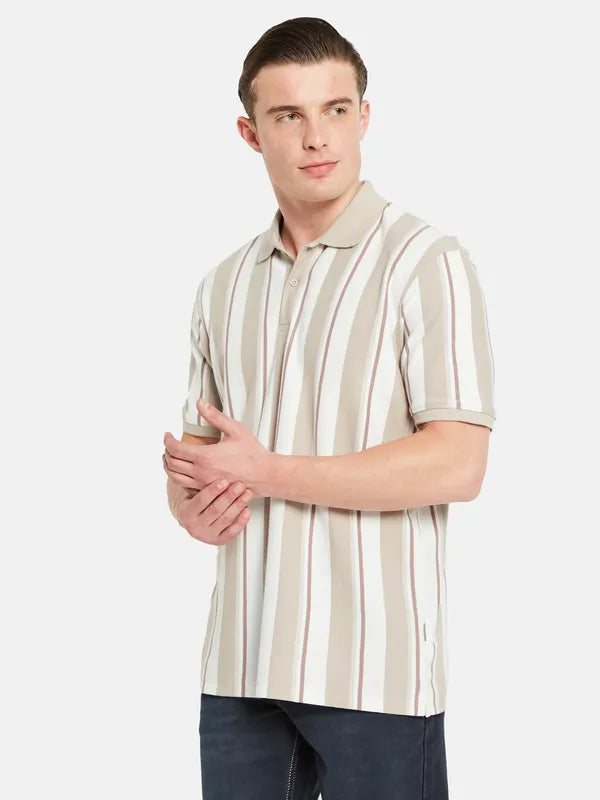 Octave Polo Collar Short Sleeveless Striped Regular Fit Cotton T-Shirt