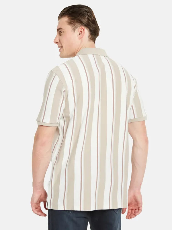 Octave Polo Collar Short Sleeveless Striped Regular Fit Cotton T-Shirt