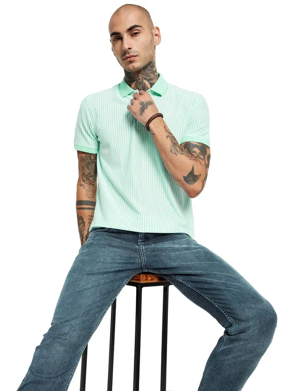 Octave Striped Polo Collar Cotton T-Shirt