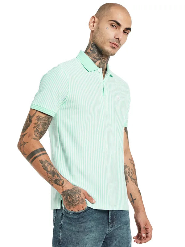 Octave Striped Polo Collar Cotton T-Shirt
