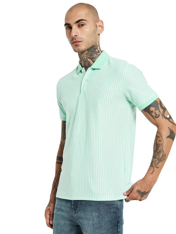 Octave Striped Polo Collar Cotton T-Shirt