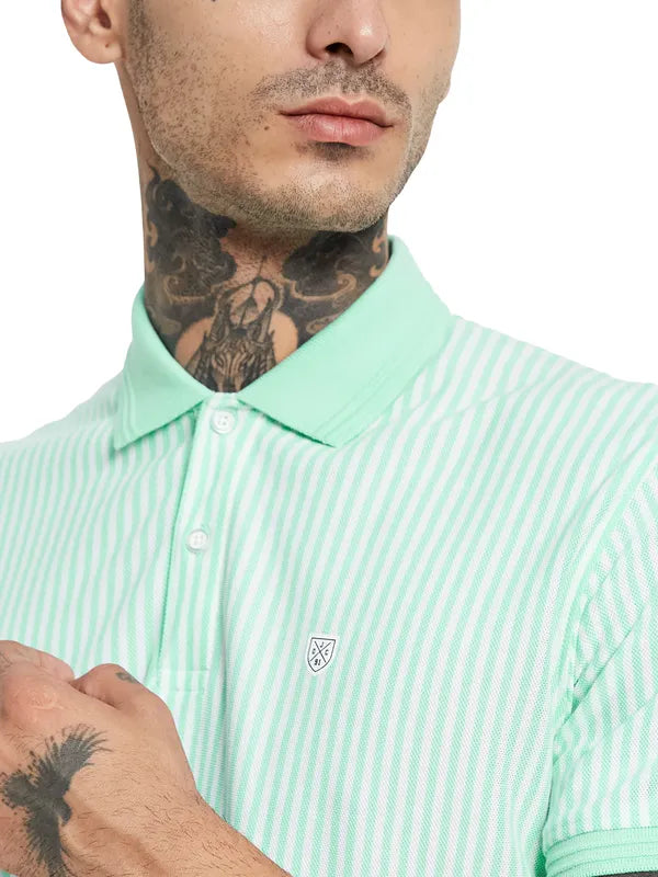 Octave Striped Polo Collar Cotton T-Shirt