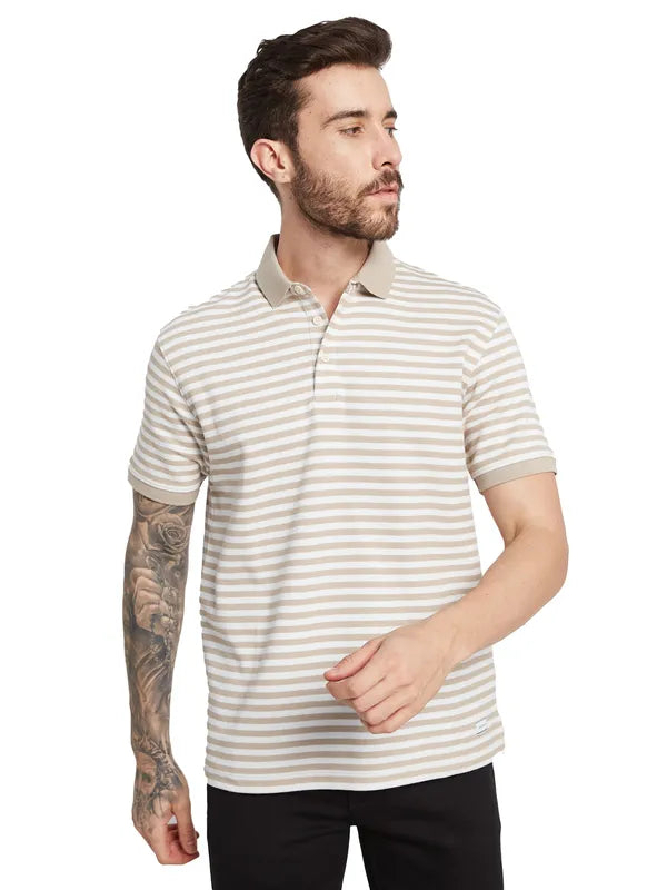Octave Striped Polo Collar Cotton T-Shirt